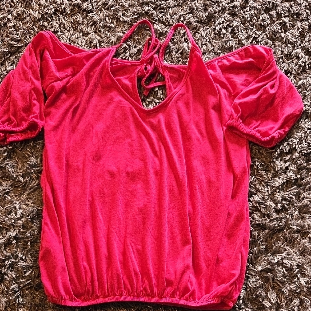 YOINS Vibrant Hot Pink Blouse Cold Shoulder